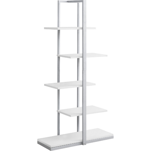 60" Bookcase in White & Silver Metal